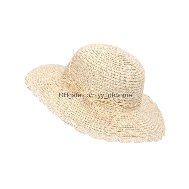 simple summer childrens straw hat boy girl beach hat casual panama cap dome bowknot sun hats kids large brim shades