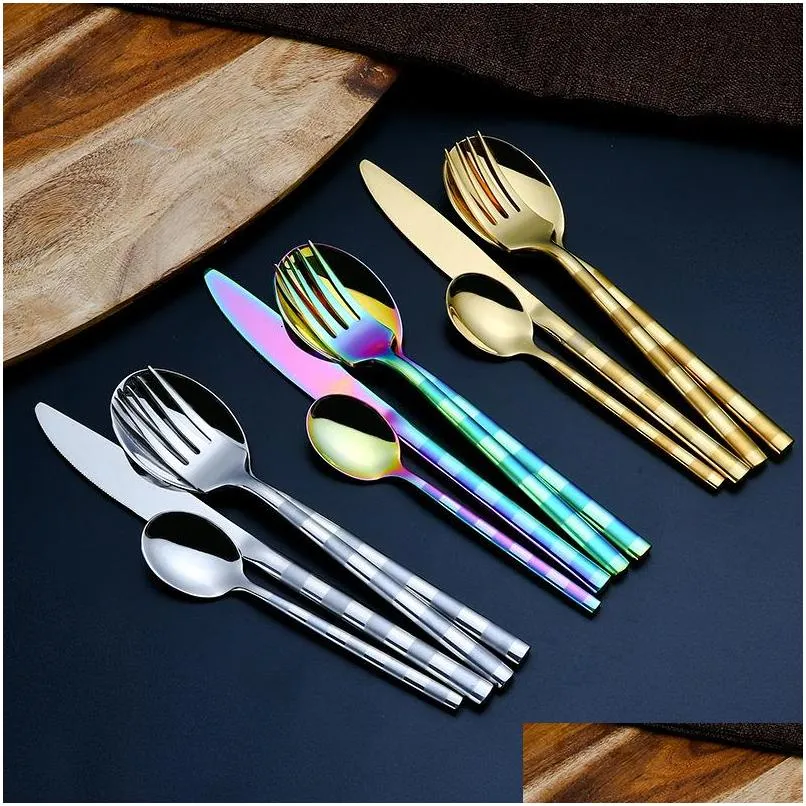 four piece tableware kit frosted handle stainless steel knife fork spoon dinner service western food dinnerware sets sell well 19 9wd