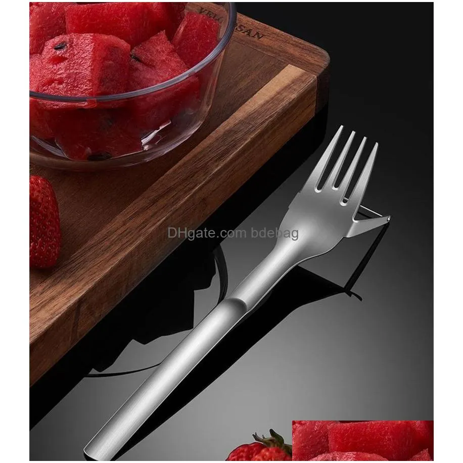 vegetable tools multifunction 2 in 1 stainless steel fruit fork watermelon slicer cutter tableware kitchen gadgets 743 b3