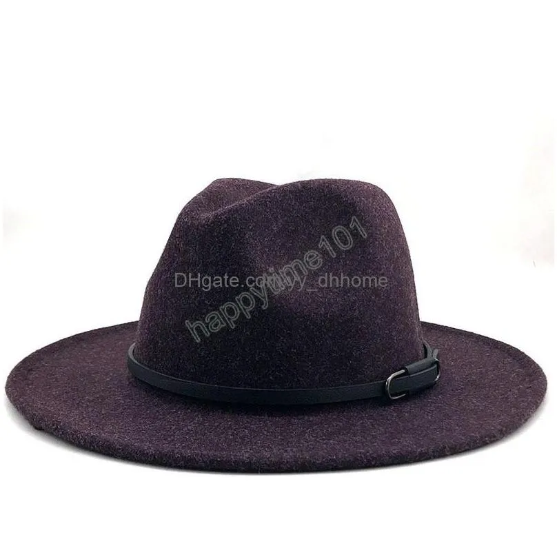 women men wool fedora hat with leather ribbon gentleman elegant ladies winter autumn wide brim jazz church panama sombrero cap