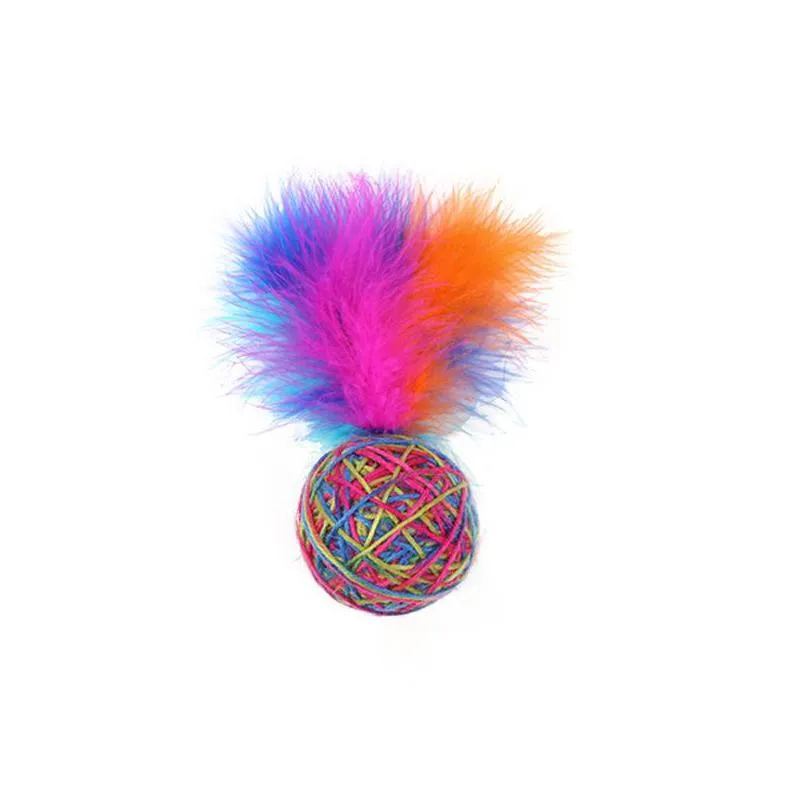 cute funny cats toys stretch plush ball cat toy balls feather colorful interactive chew toy for pet 20211224 q2