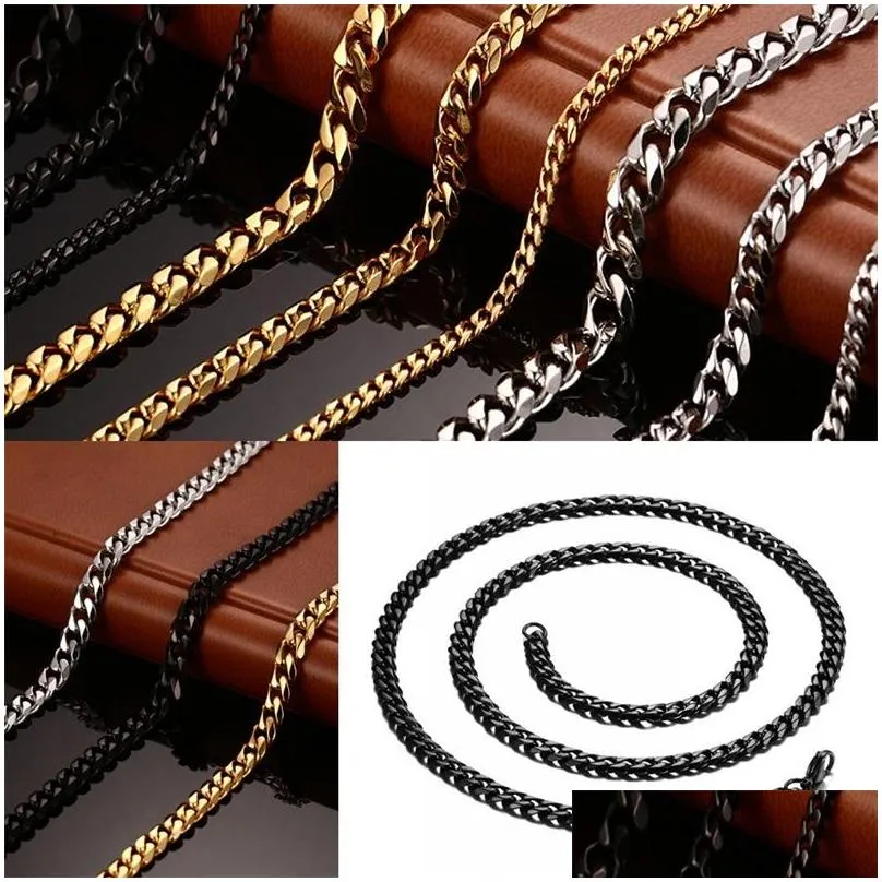 stainless steel necklace men women necklaces fashion chain jewelry plated gold silver black exquisite polishing trend ornament 25js f2