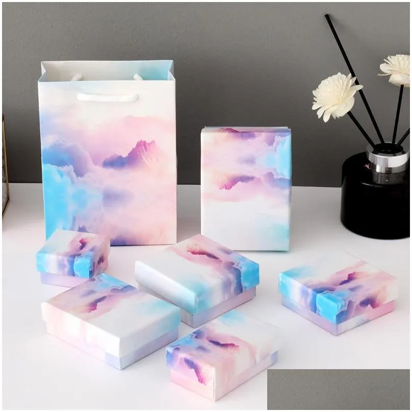 colorful cloud gradient color jewelry box creative lid and tray ring cases earring jewelry display necklace package box 2818 t2