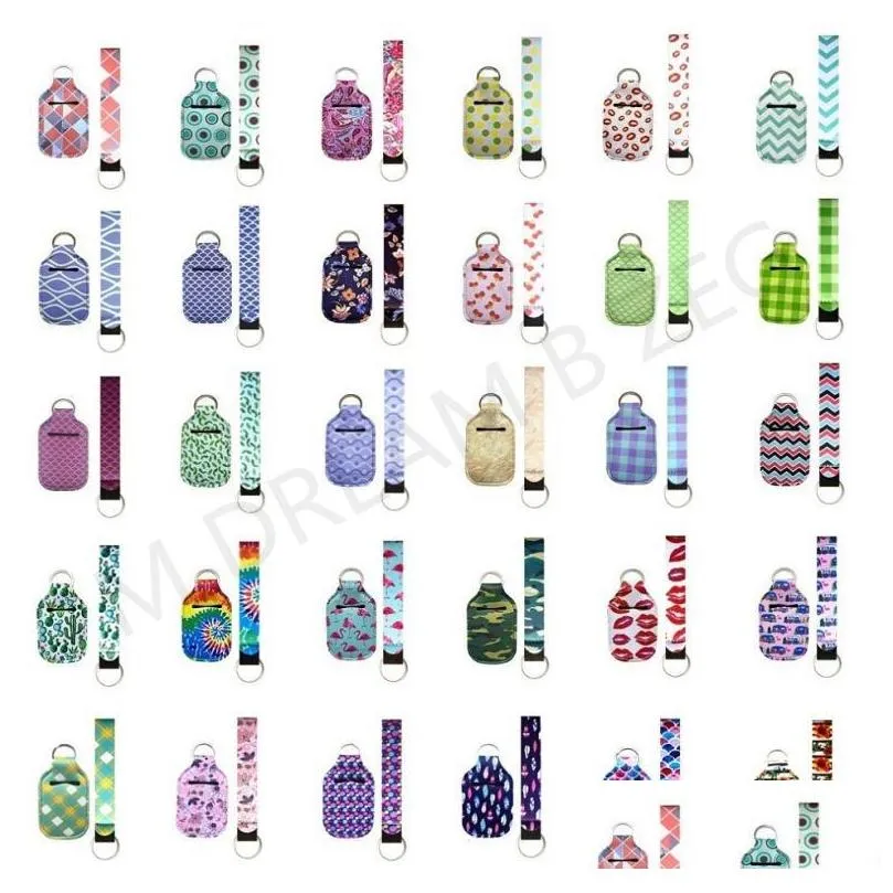 84 colors customize neoprene hand sanitizer bottle holder keychain wristband key ring 1 setis2 pcs multiple styles with set dive material