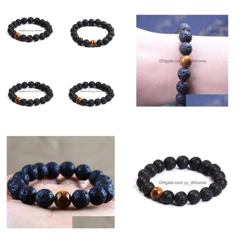 wholesale natural lava rock stone sale lava beads bracelet lavastone bracelet with tiger eye beads 8mm ball bracelet