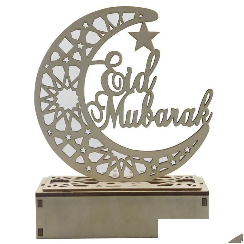 eid mubarak ramadan wooden decor hollow moon star blessing word decoration for happy eid mubarak home room table decoration 189 n2