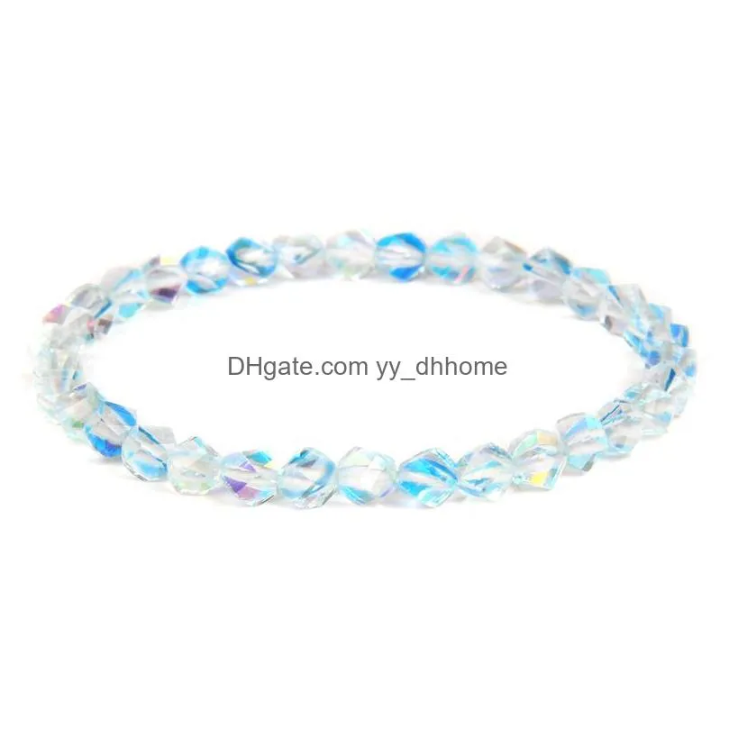 white blue faceted crystal glass bead bracelet women fashion gifts transparent elastic 6mm beaded bracelets jewelry