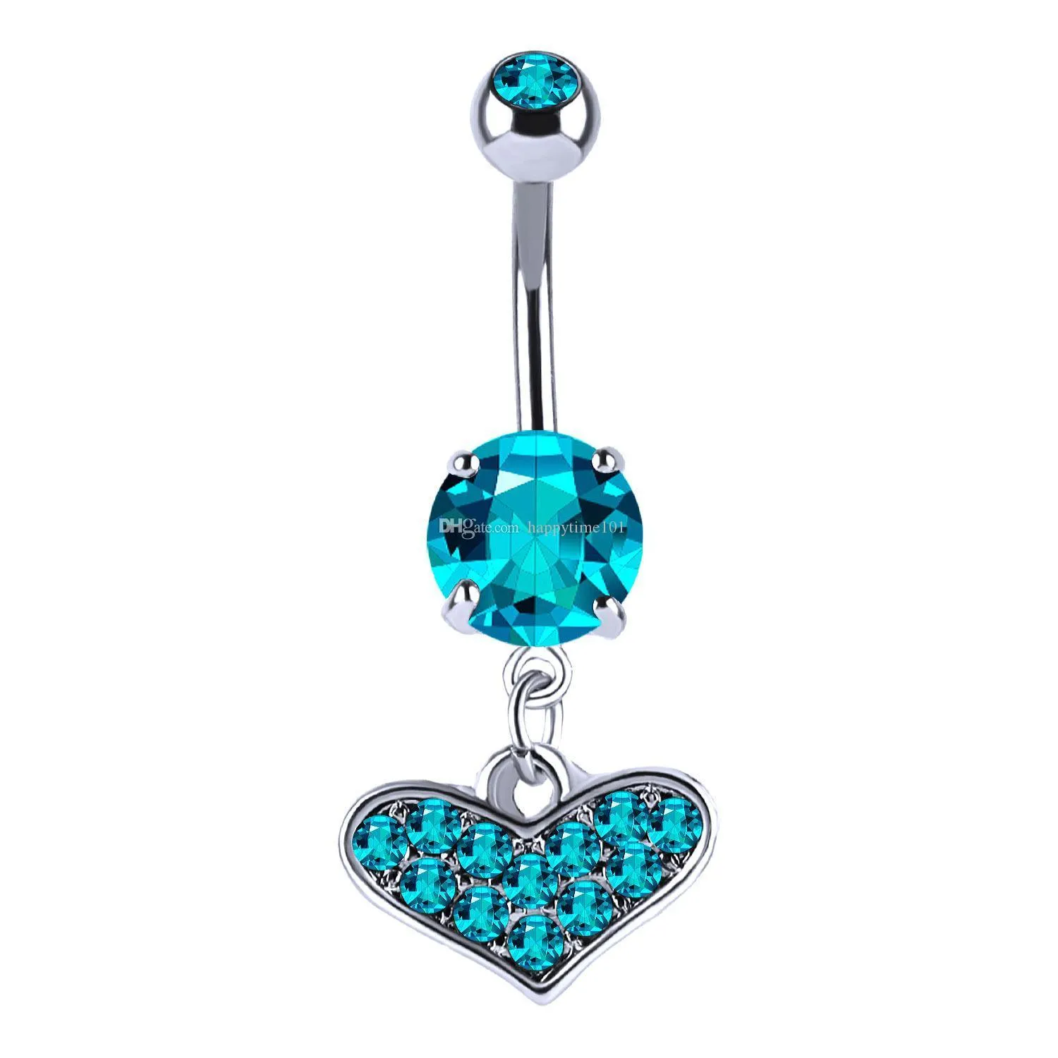  316l stainless steel pink blue heart crystal navel bars belly button ring navel piercing jewelry