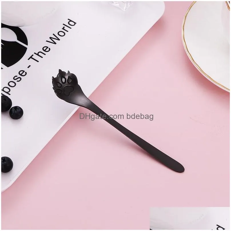 stainless steel spoon cartoon stir dessert supplies cute cat dog hollowing out paw coffee scoop kitchen accesories 2 9rt k2