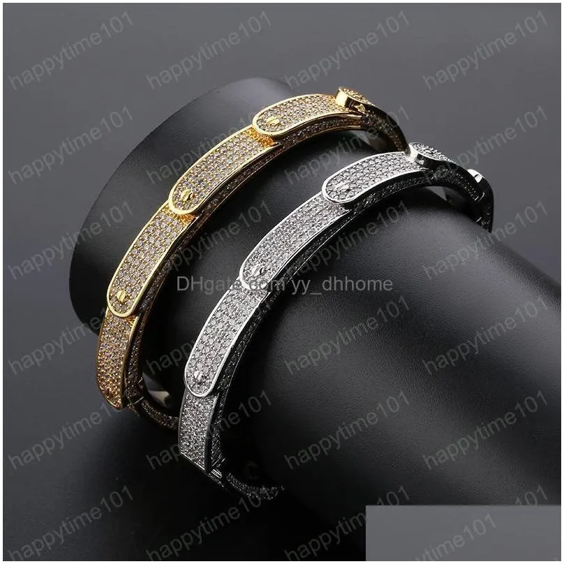 hip hop gold bangle men diamond bracelet iced out cool hiphop jewelry with bling cubic zirconia bracelets
