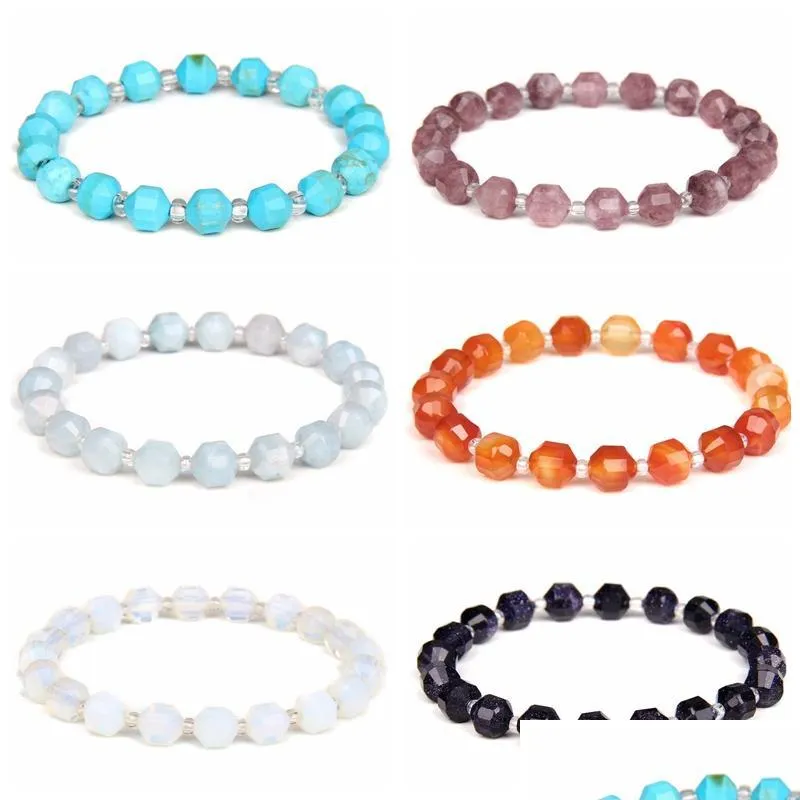 fashion faceted 8mm stone beaded bracelet women men trendy beads elastic beads bracelets party lover jewelry gift