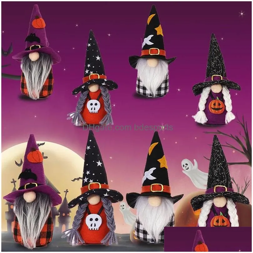 halloween party supplies cartoon dolls wear a hat with the pattern of bat pumpkin stars and moon festive gift gnomes elf dolls house decor 4 7mg