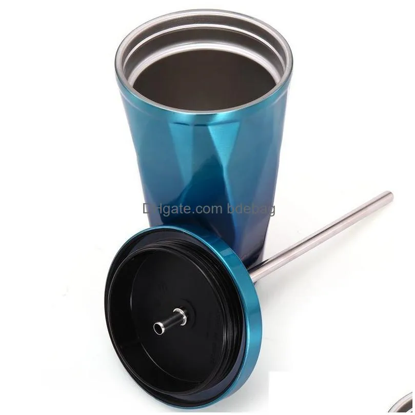 coffee mug stainless steel double deck with straw lid cup for outdoors travel heat insulation drinking tumblers many color 21 5cb kk