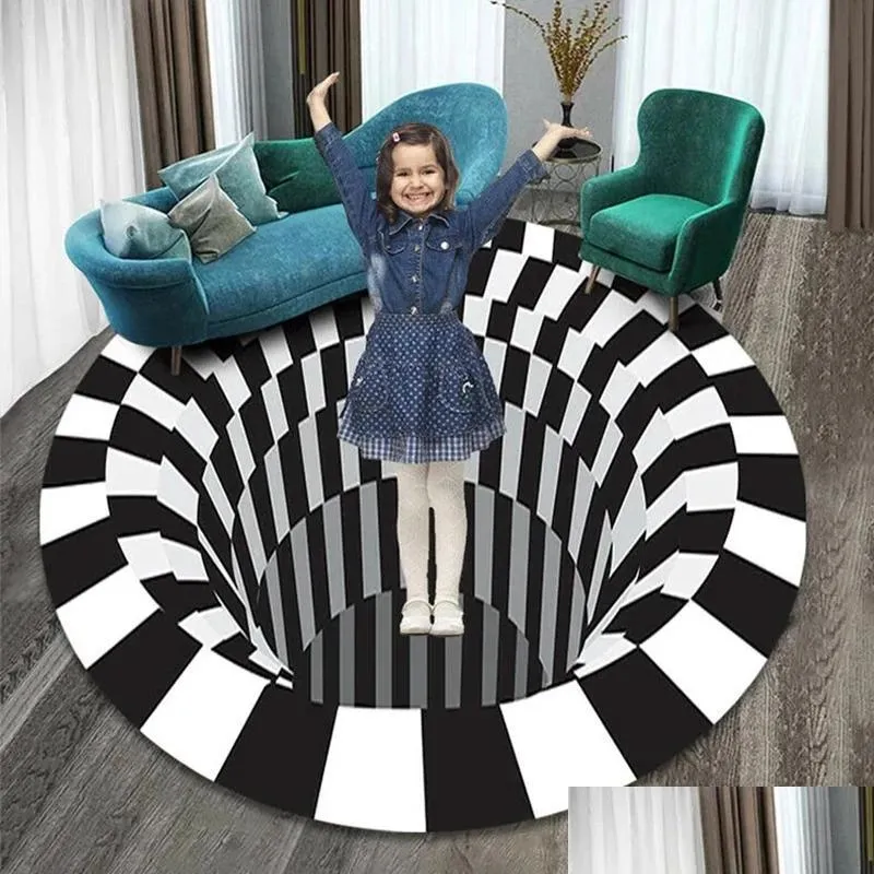 round threedimensional 3d illusion carpet black and white visual living room decoration home checkroom bedroom decor carpets inventory