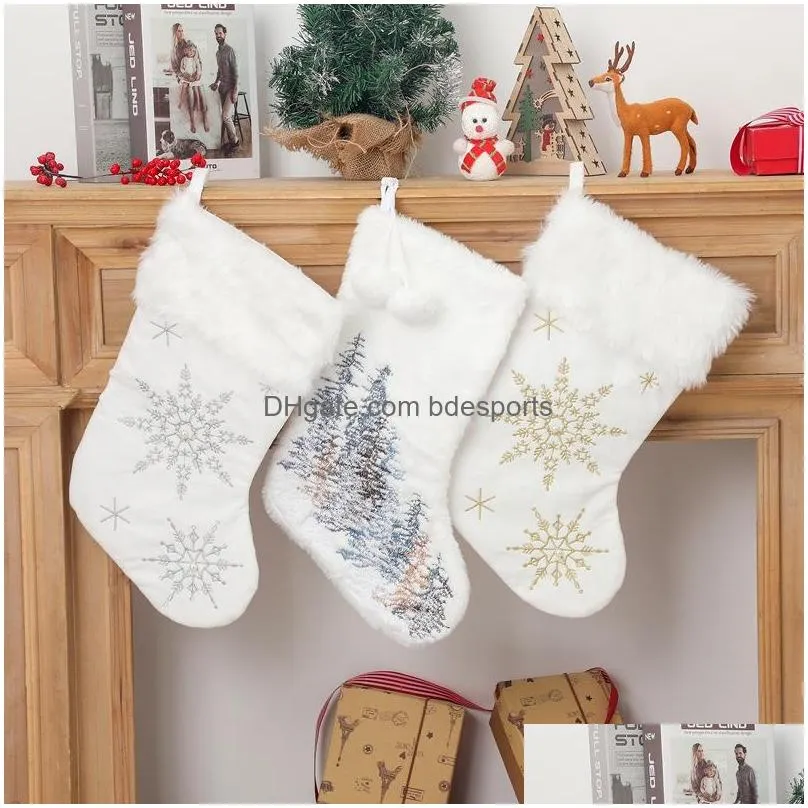 10x18inch christmas stocking snowy white cozy faux fur xmas fireplace hanging sock decorative for family party decorations diy craft