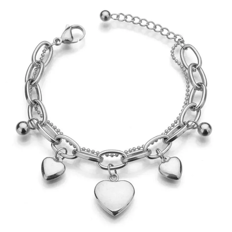 18k gold plated women layered stainless steel heart charm bracelet factory custom design c3