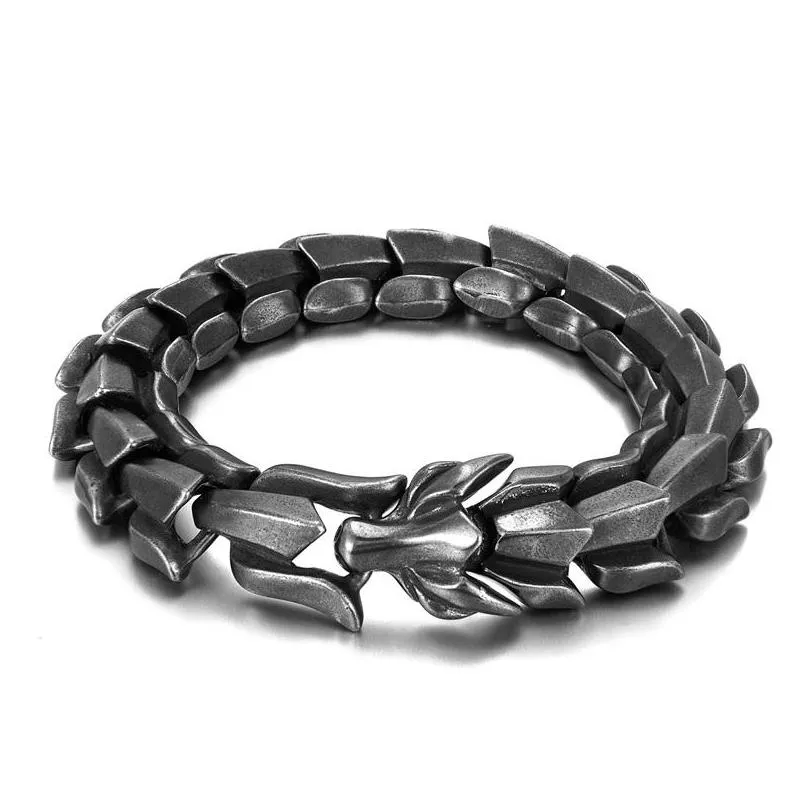 ouroboros vintage punk bracelet for men stainless steel fashion jewelry hippop street culture 5613 q2