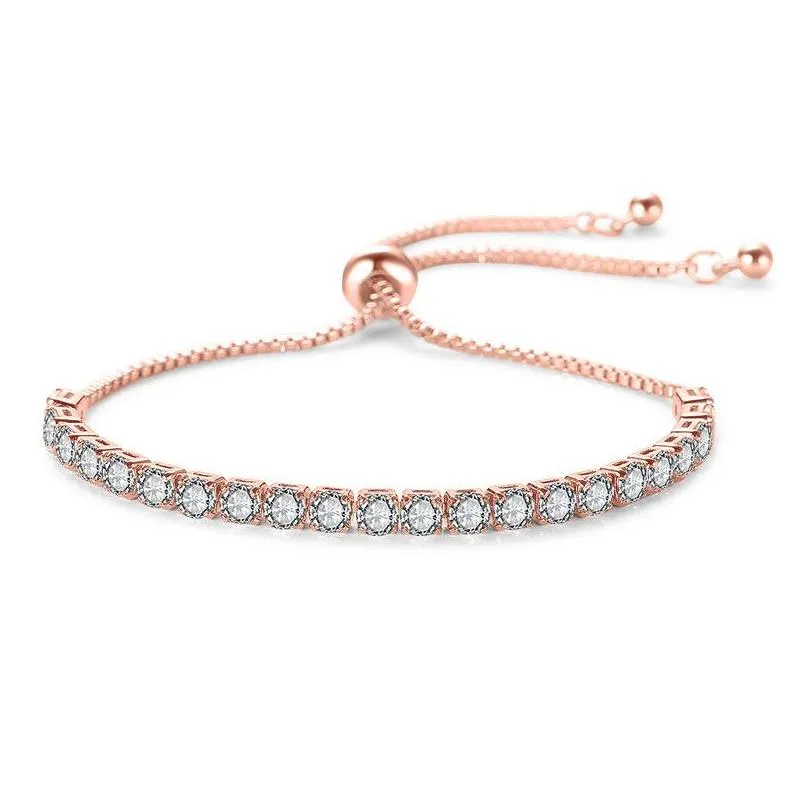 fashion round cubic zirconia tennis adjustable chain bracelet bangle for women white gold color crystal bracelets wedding jewelry gift 20211231