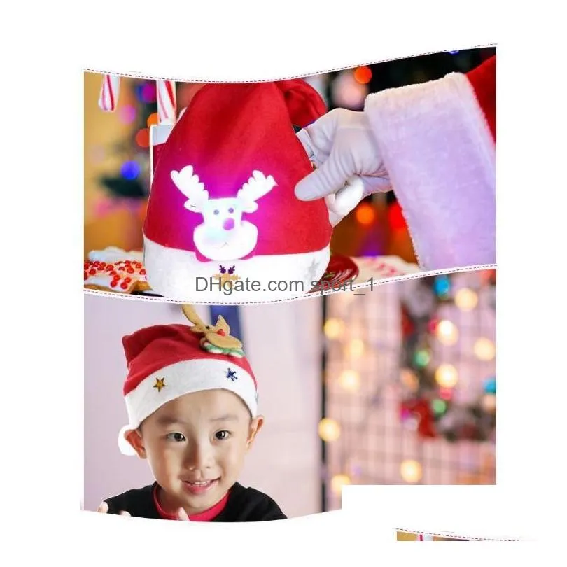 12 styles fast christmas ornament adult red common christmas hat santa / child cartoon glowing hat