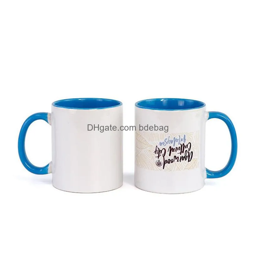 11oz selling billet sublimation ceramic mug color handle inner color diy transfer heat press printing water mugs by sea inventory