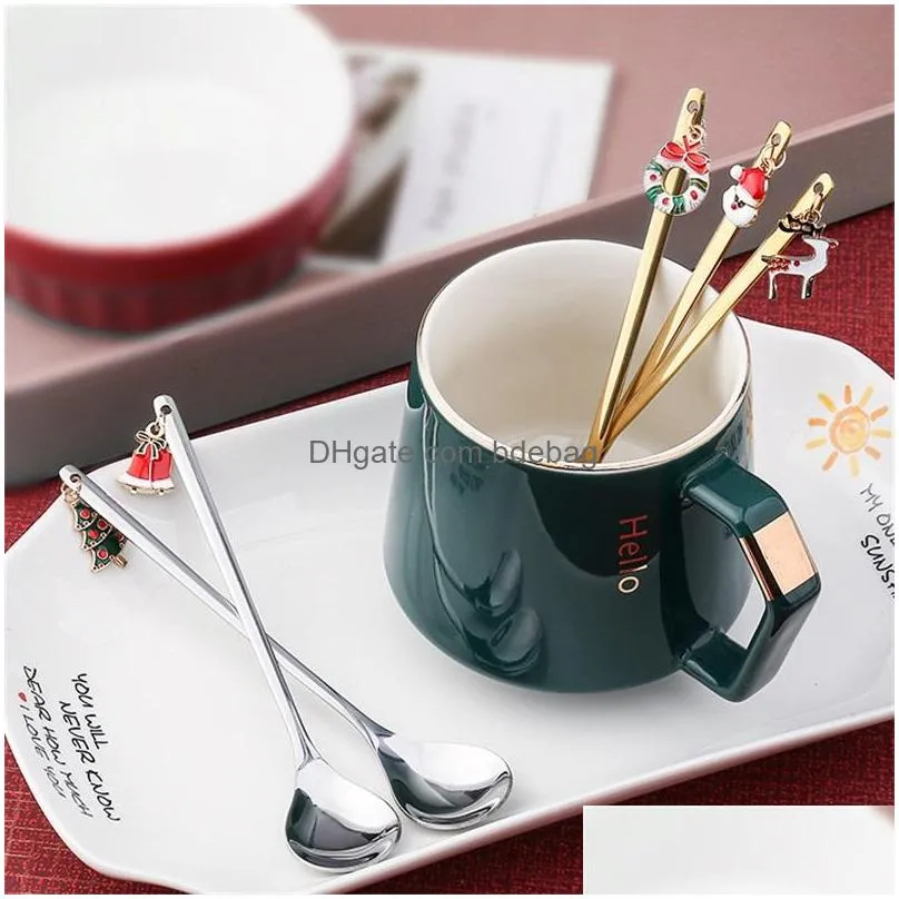 2020 christmas ornaments gifts spoon garlands trees santa claus dessert spoons stainless steel tea scoop 2 9qd f2