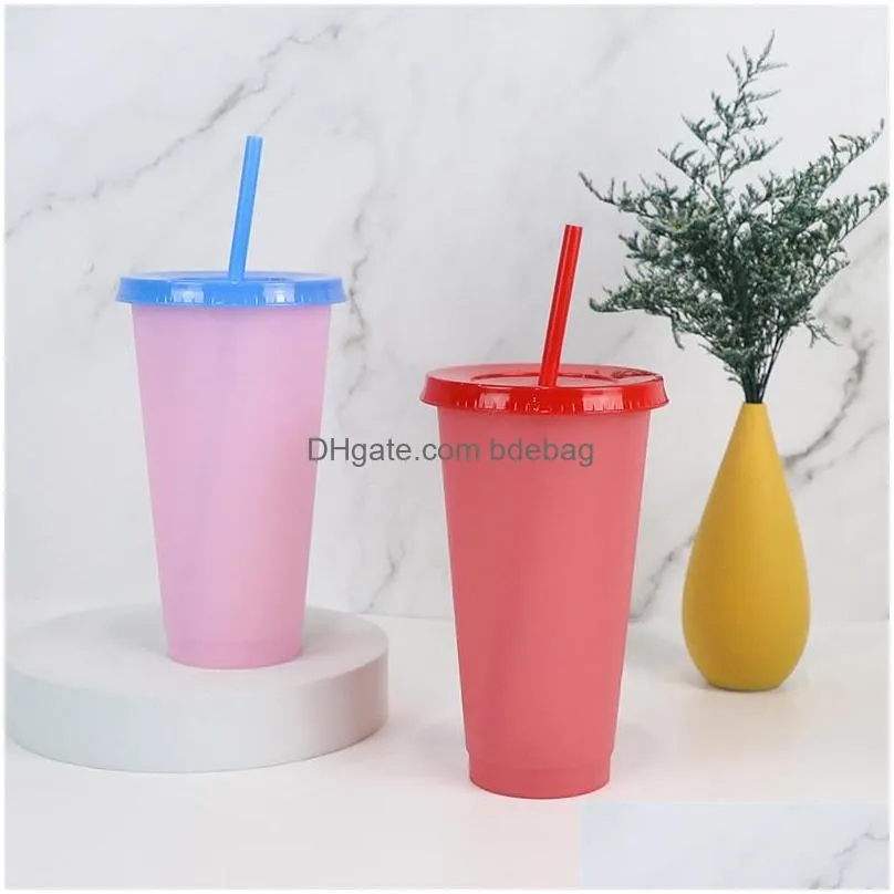 24oz temperature magic sensing cups reusable 700ml mugs plastic color changing cup coffee mug plastic drinking straw 938 z2