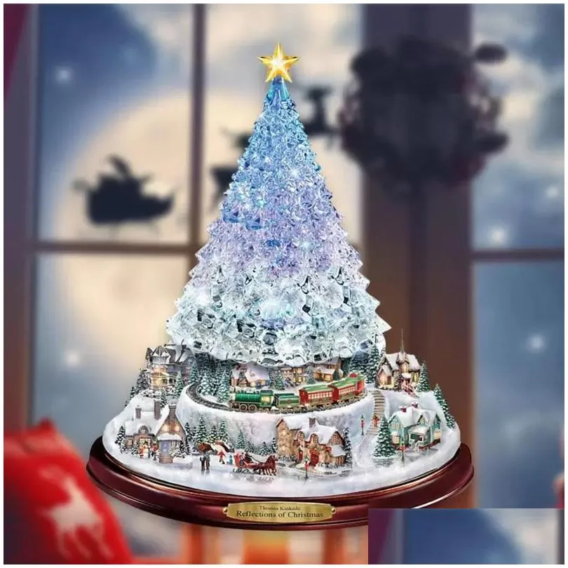 christmas decorations tree rotating sculpture train paste window stickers winter home decoration