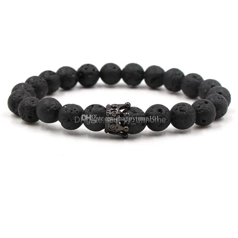 4 colors crown charms black lava stone bracelet aromatherapy  oil diffuser bracelet for men women stretch yoga jewelry