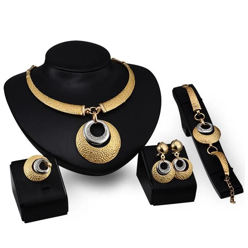 crystal wedding dress accessories costume women party 18k gold plated african beads necklace bangle earrings ring jewelry sets 2455 t2