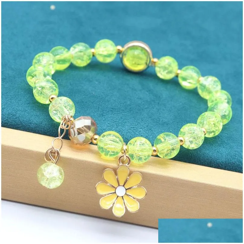 s2361 fashion jewelry strands colorful crystal resin beaded bracelet flower pendant beads elastic bracelets c3