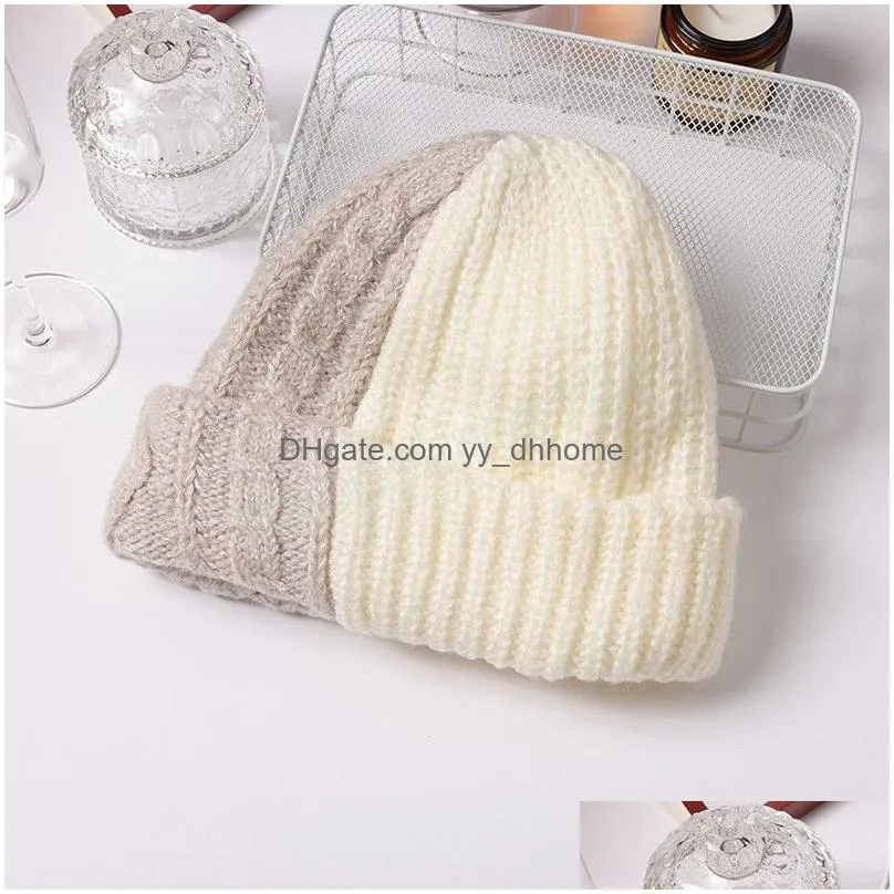 color blocking beanies hat warm ear protection pile cap autumn and winter korean versatile fashion knitted womens hats