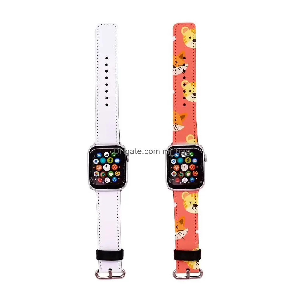 party favor heat transfer sublimation pu leather strap for  iwatch 1/2/3/4/5 strap replacement blank with connector