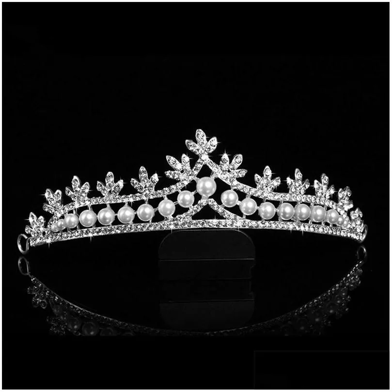 romantic korean style pearl rhinestone wedding tiaras and crown female highquality women beautiful wedding accessorios