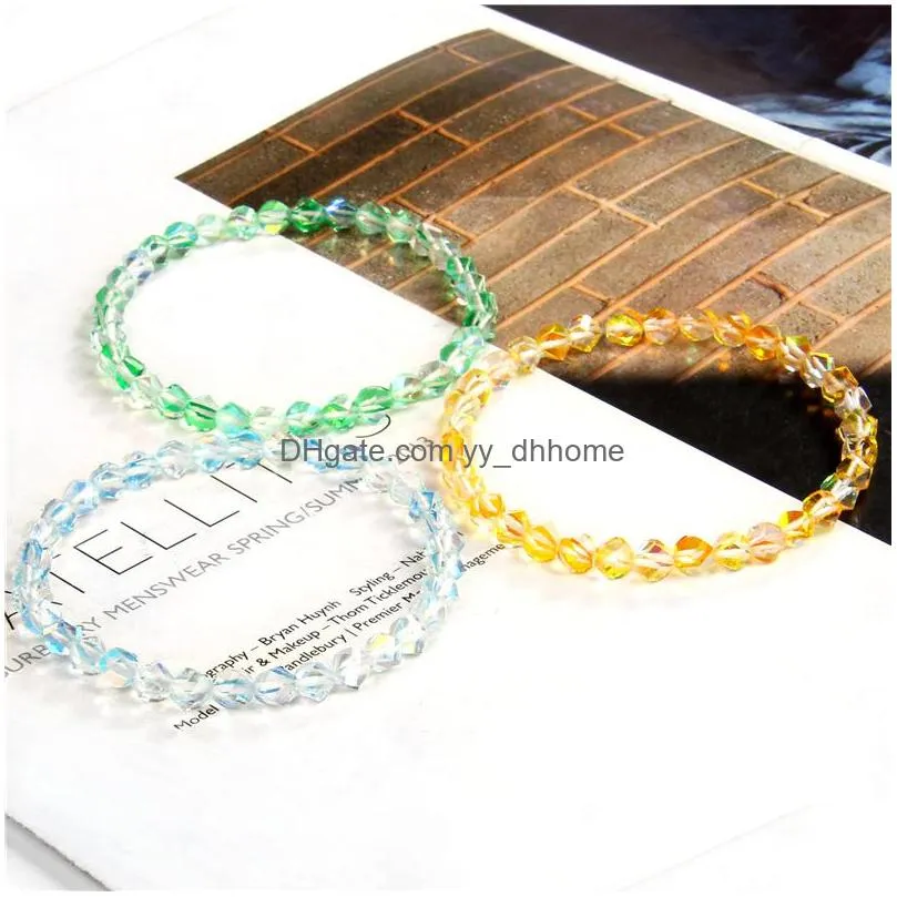 white blue faceted crystal glass bead bracelet women fashion gifts transparent elastic 6mm beaded bracelets jewelry