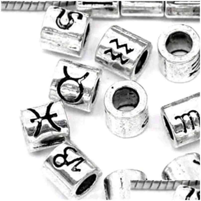 zinc alloy metals mixed zodiac spacer beads fit charm bracelet jewelry making findings bead diy wholesale 60pcs c3