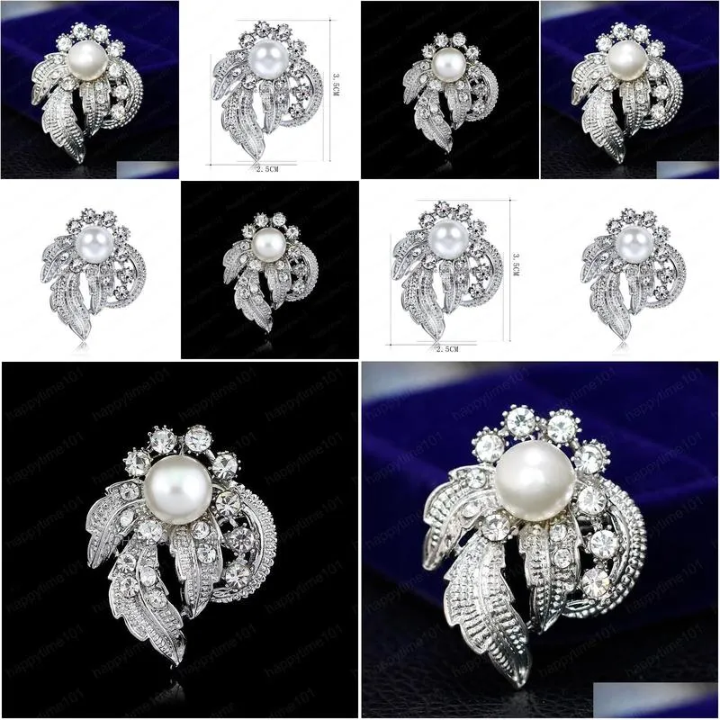 creative big simulated pearl rhinestone flower goldcolor brooches for women lapel pins jewelry