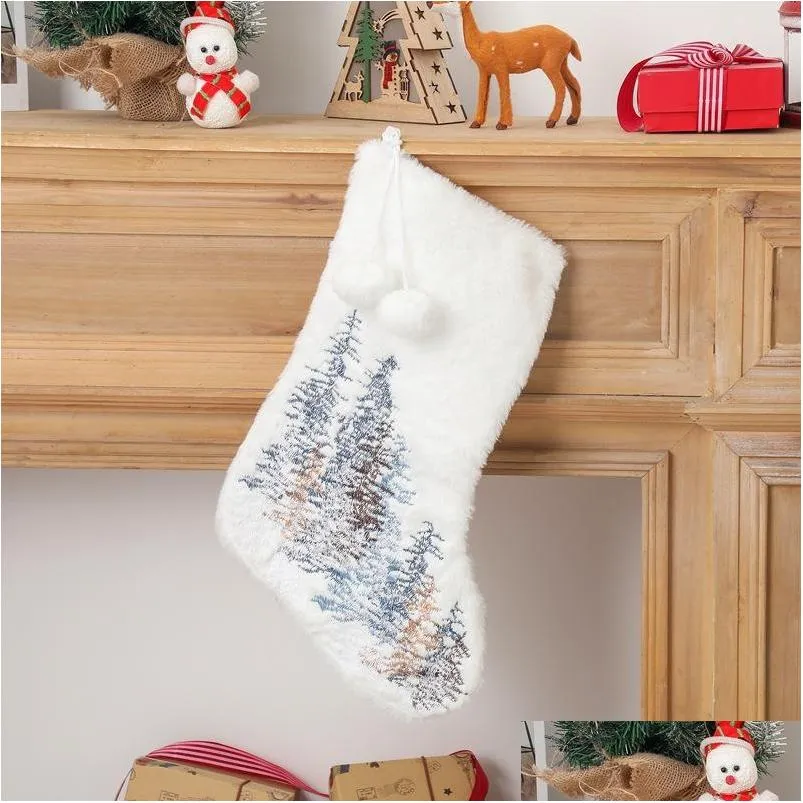 10x18inch christmas stocking snowy white cozy faux fur xmas fireplace hanging sock decorative for family party decorations diy craft