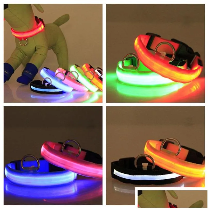 led nylon collars pet dog collar night safety light flashing glow in the dark small pets leash dogs flash 417 v