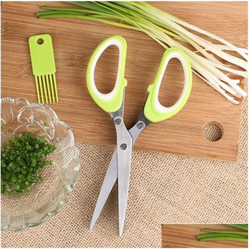 stainless steel 5 layers scissor kitchen accessories multi function scallion shredded scissors shears clippers