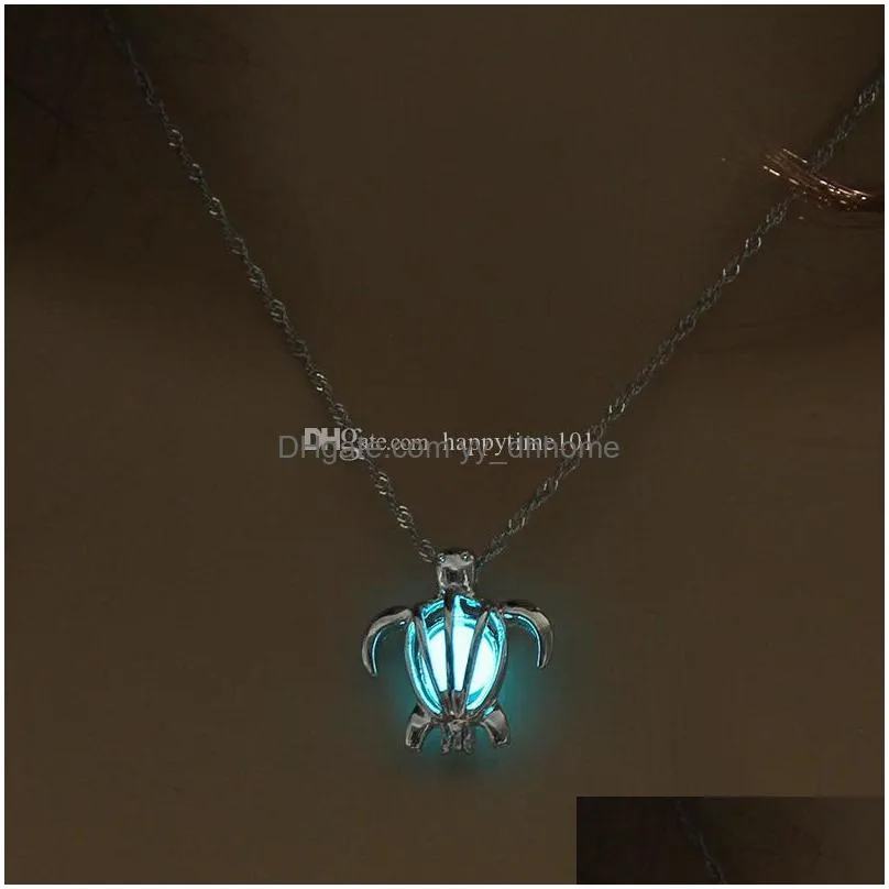 hollow turtle shape silver color choker necklace women luminous glowing in dark necklaces pendants statement necklace gift