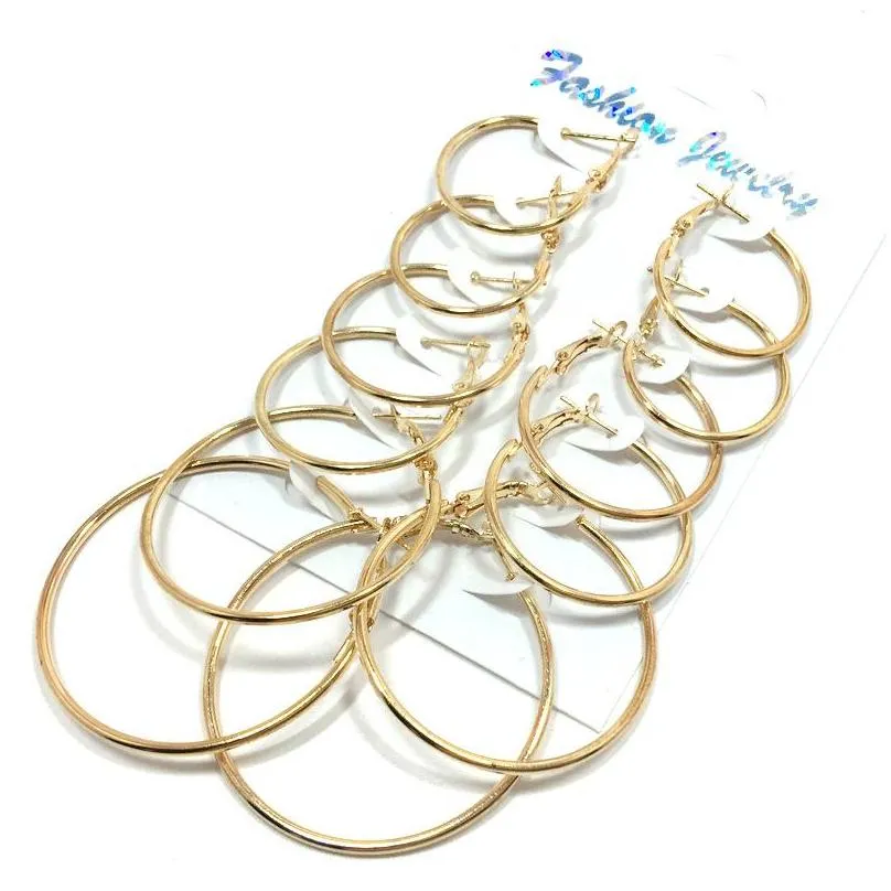 big circles hoop earring korean 6 pair/set plated gold silver earring sets hip hop fashion jewelry for women 5943 q2