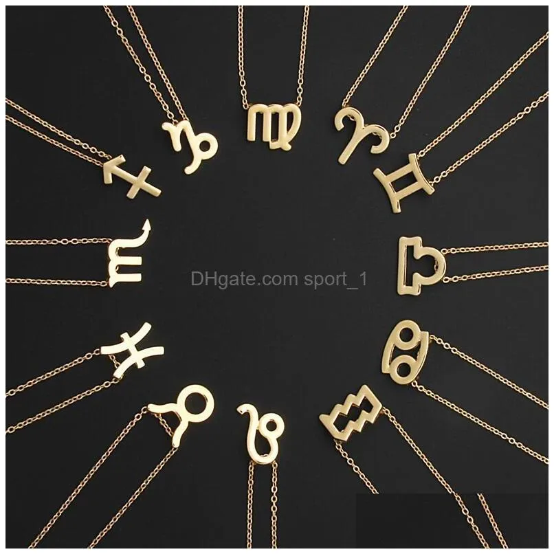  gold 12 zodiac necklaces with gift card constellation sign pendant gold chains necklace for men women fashion jewelry in bulk