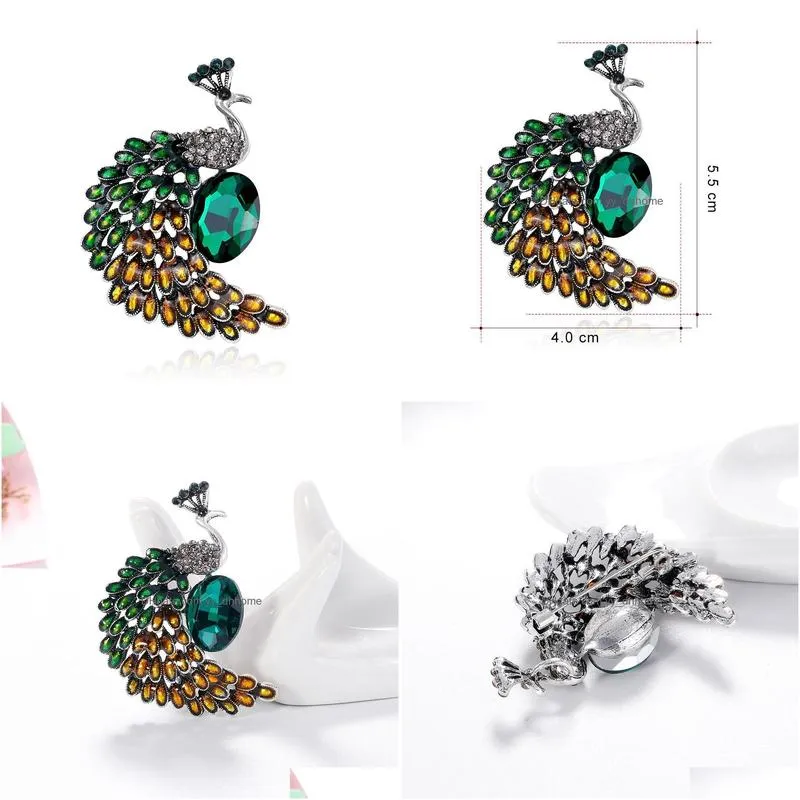 elegant womens fashion peacock brooch retro creative rhinestone zircon brooch dress accessories jewelry