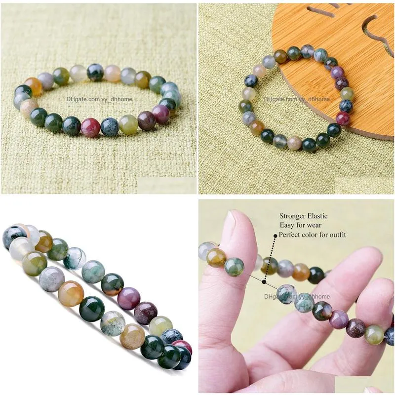 8mm handmade beaded bracelets natural stone agate bead hand chain chakra yoga energy elastic bracelet for men charm bangles jewelry