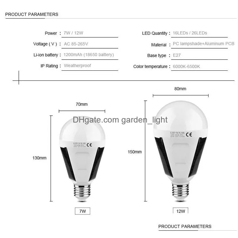 rechargeable solar led bulb e27 7w 12w 85v265v solar powered outages emergency bulb camping hiking fishing outdoor light