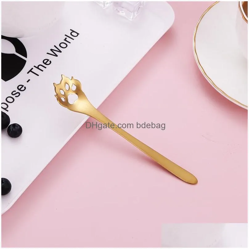 stainless steel spoon cartoon stir dessert supplies cute cat dog hollowing out paw coffee scoop kitchen accesories 2 9rt k2