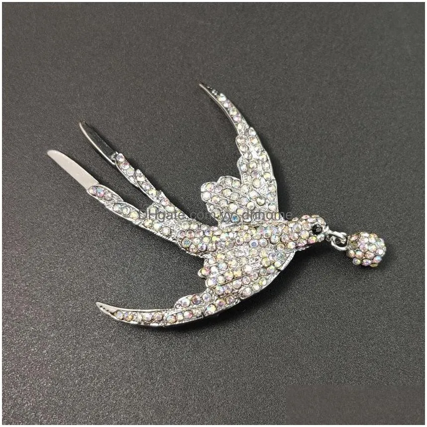 fashion women elegant swallow brooch inlaid with zircon rhinestones creative wild animal chest ornament gift