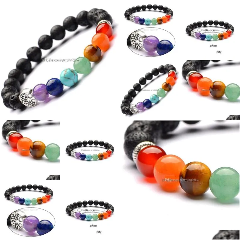 tree of life 7 chakras beads black lava stone aromatherapy essential oil diffuser bracelet women yoga jewelry