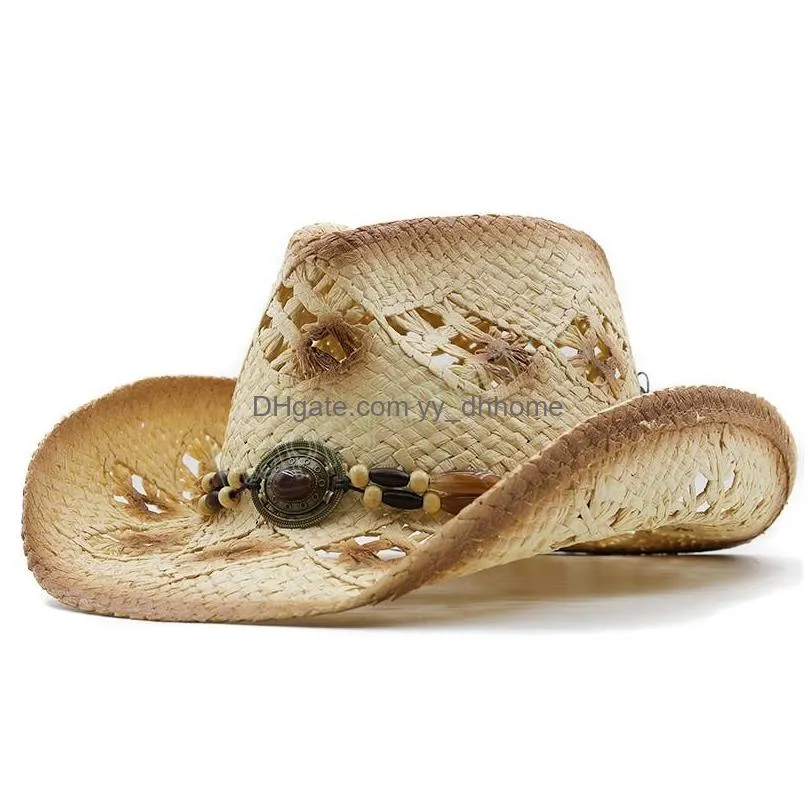 fashion hollowed western  hat handmade natural straw hat for women men outdoor summer beach sun hats sombrero hombre