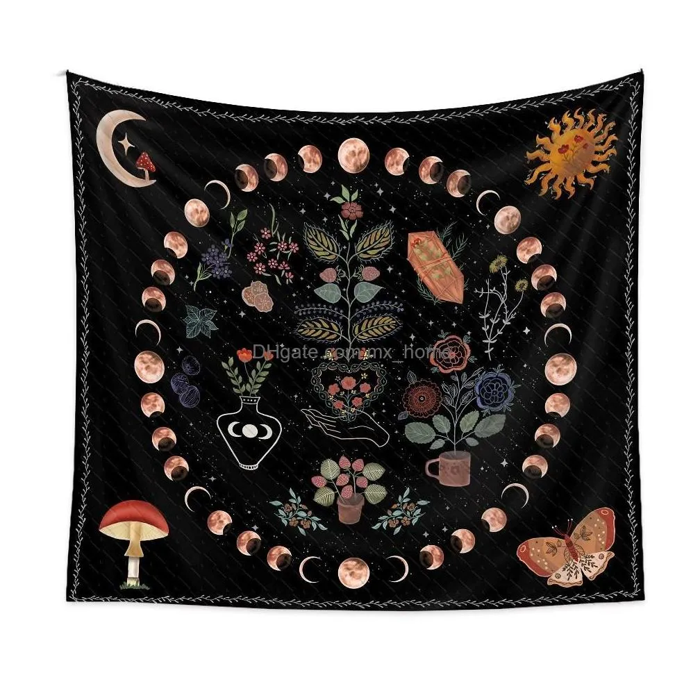 moon phase plant heaven flower wall tapestry hippie flower dormitory decoration starry sky carpet inventory wholesale